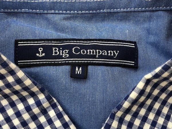 BIG COMPANY ビッグカンパニー メンズ ギンガムチェック柄 長袖シャツ M 白青の画像2