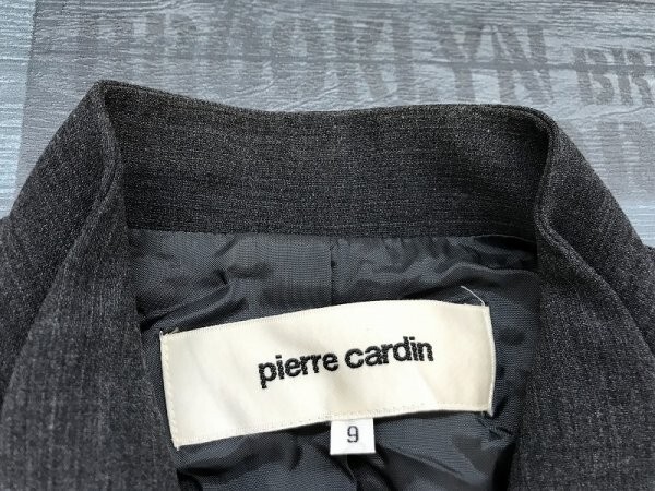 Pierre Cardin ピエールカルダン レディース ウールMIX 肩パッド ジャケット 9 グレー 秋冬_画像2