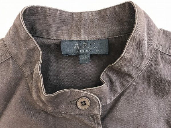 A.P.C. アーペーセー レディース フランス製 スタンドカラー シャツワンピース 比翼ボタン 38 茶色_画像2