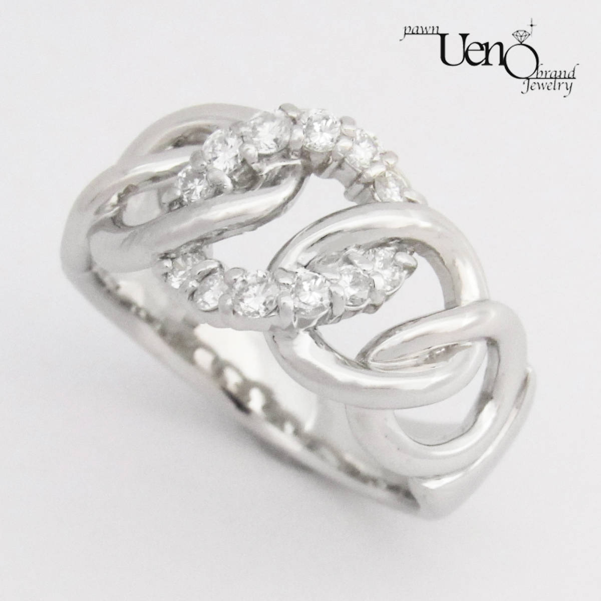 【質屋】送料無料！Pt900 ダイヤモンド0.42ct くさりモチーフ リング