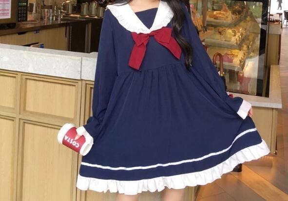 CHQ373#新品 セーラーカラー ワンピース ゴスロリ 姫系 ゴシック ロリータ セーラー服 ミニワンピ レディース コスプレ フリーサイズ_画像2