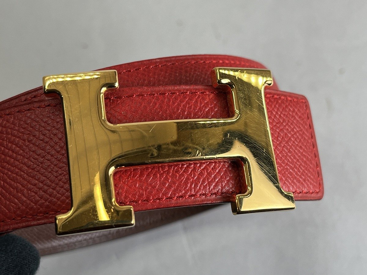 HERMES エルメス コンスタンス ゴールドカラー金具 レザー ベルト レッド/ブラウン 表記サイズ75 [327835_画像2