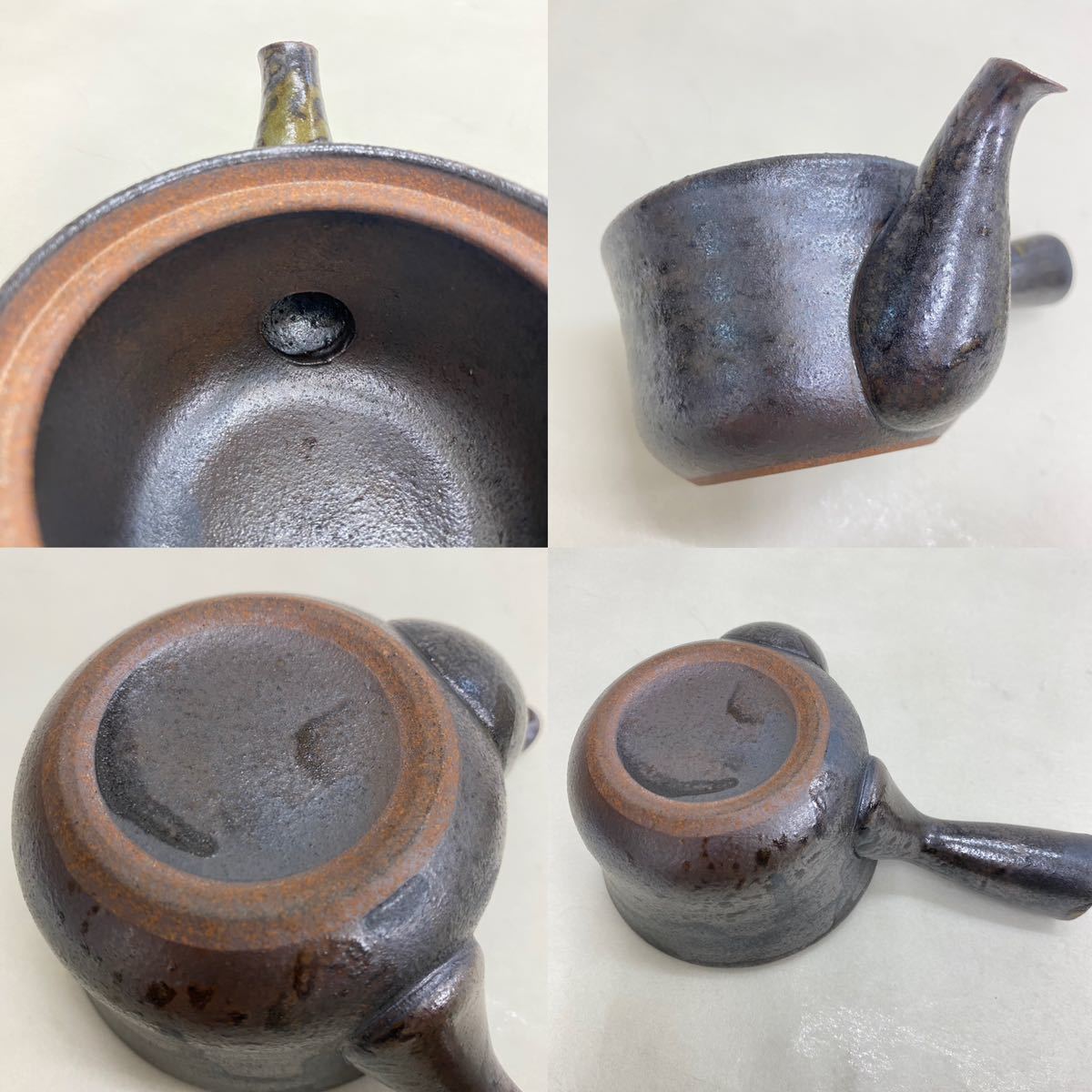 610 陶器 美品 急須 有田焼 窯変濃菫 赤絵花柄 横手急須 茶器 茶注 和食器 煎茶道具 _画像6