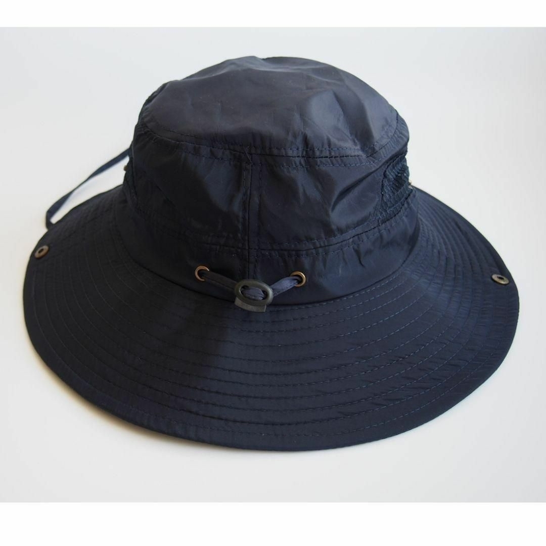 帽子 レディース つば広 日焼け防止 紫外線対策 サファリハット ネイビー_画像4