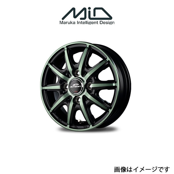 MID シュナイダー RX10-K アルミホイール 1本 コペン LA400K(14×4.5J 4-100 INSET45 ブラックポリッシュ/グリーン)SCHNEIDER_画像1