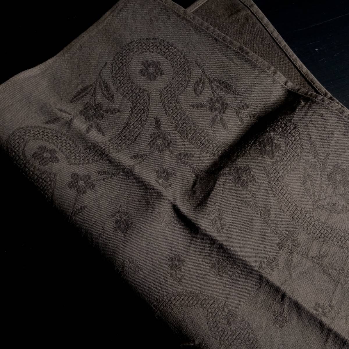1900年初期 フランス テーブル ナプキン ブラウン 立体 イニシャル 刺繍 モノグラム ナプキン モノグラム カットワーク アンティーク_画像2