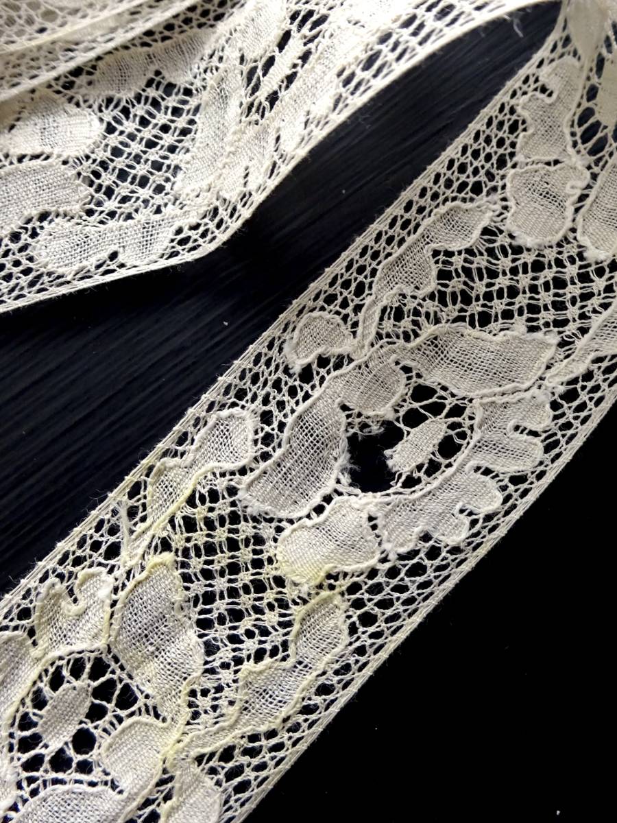 19世紀-20世紀 フランス レース 刺繍 クロッシェ ニードル アンティーク タティング リバー 綿レース スカラップ トリム チュール 古布 
