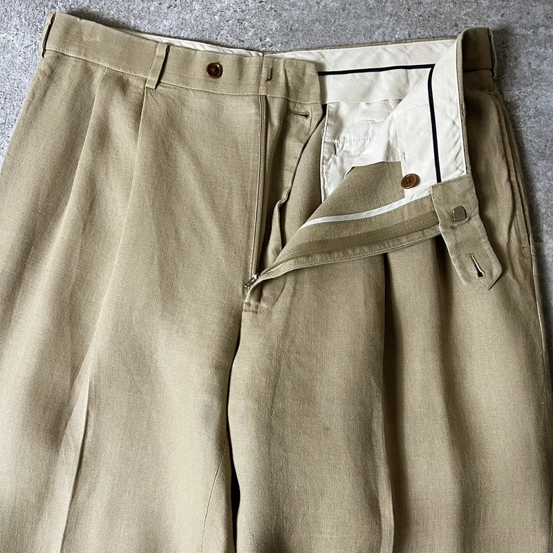 Brooks Brothers 2タック 100% アイリッシュ リネン スラックス パンツ 36 32 / ブルックスブラザーズ ワイド 麻 ベージュ_画像3