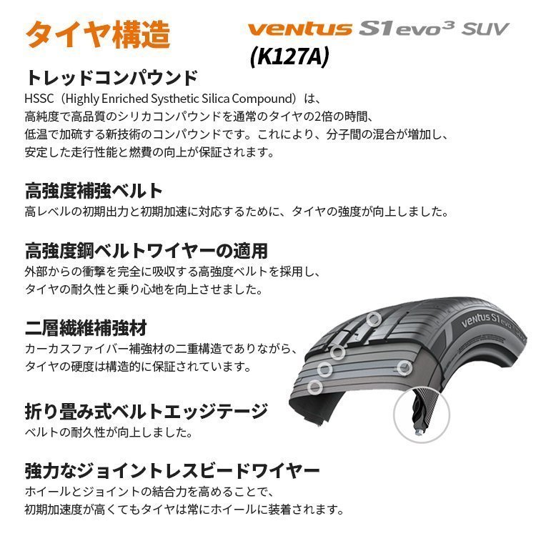 2023年製 HANKOOK VENTUS S1 evo3 SUV K127A 245/45R20 245/45-20 103Y XL 4本セット ハンコック ベンタス K120よりK127 新品 4本SETの画像3