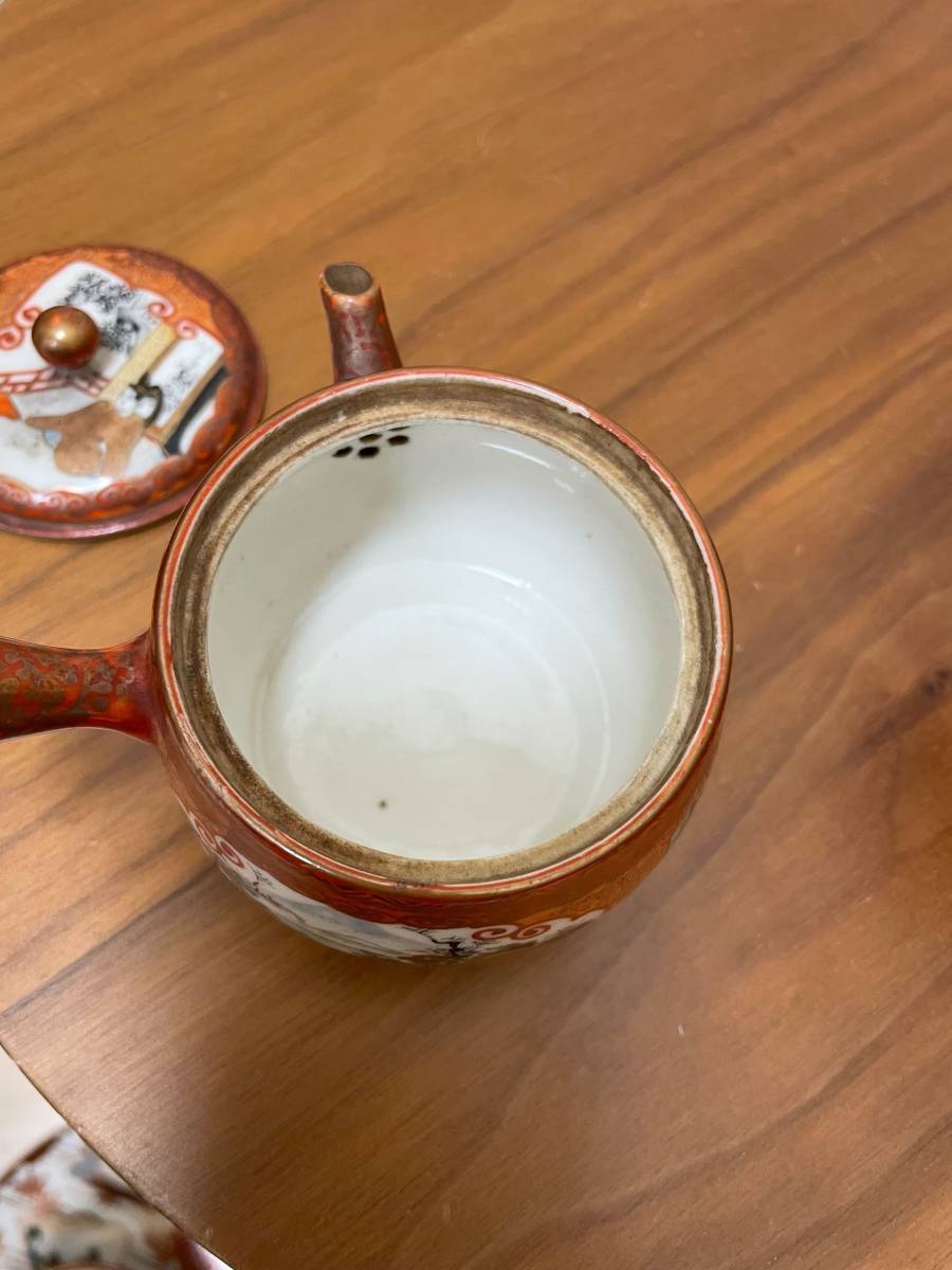 ◇◆13739 九谷焼 煎茶道具 急須 湯冷し湯呑 お皿 セット 茶器揃 煎茶器 時代物 骨董品 金彩 茶器 美術品 加賀九谷 セット アンティーク_画像6