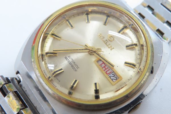 9012/dt/02.03 ELGIN AUTOMATIC WATERPROOF メンズ腕時計 ゴールド シルバーカラー（89868）_画像2