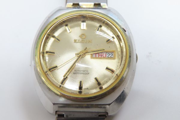 9012/dt/02.03 ELGIN AUTOMATIC WATERPROOF メンズ腕時計 ゴールド シルバーカラー（89868）_画像1