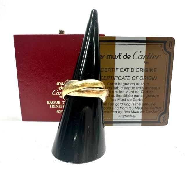 仙64 Cartier トリニティMM 3連リング 750 総重量 7.5g レディース 52 カルティエ K18 箱付 スリーカラー