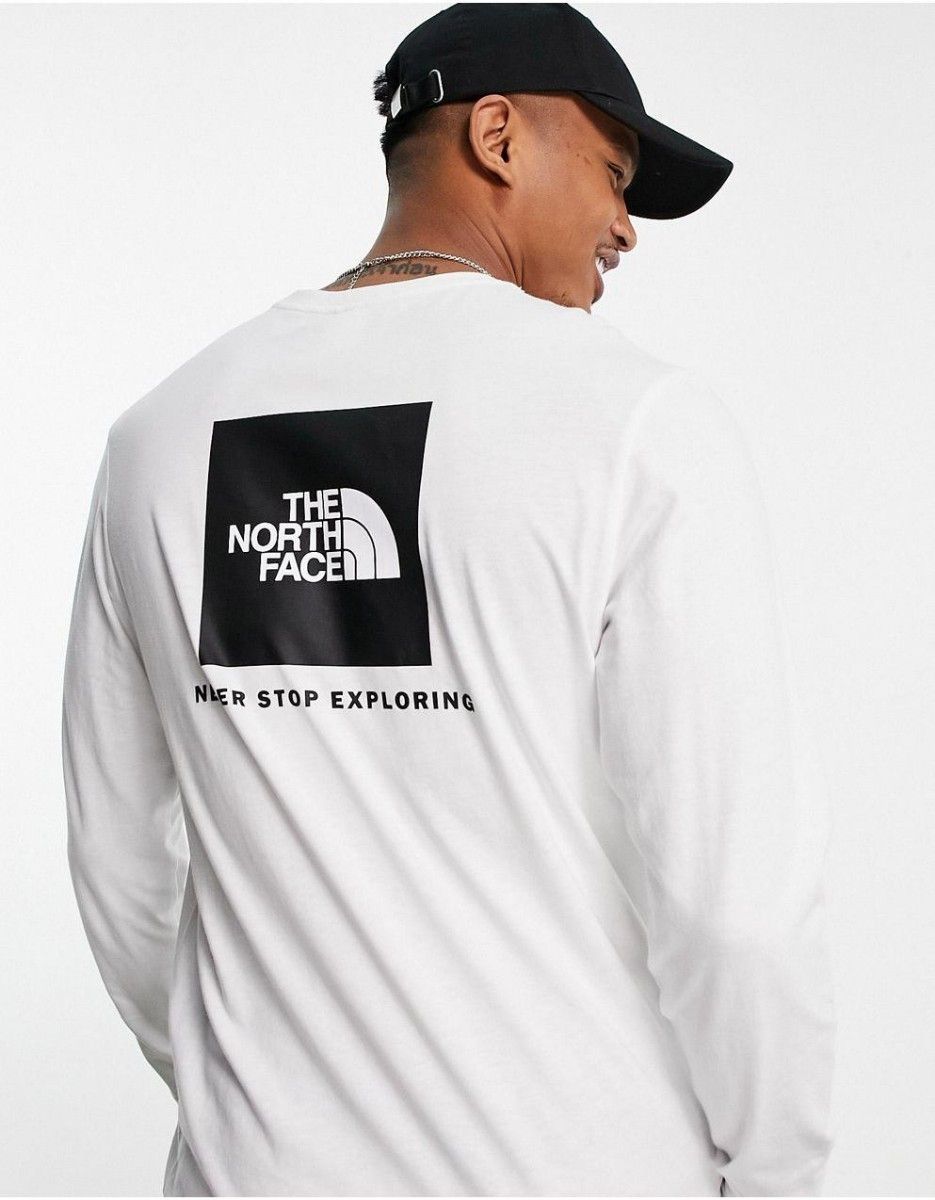 THE NORTH FACE ノースフェイス　長袖　ロンT ロング tシャツ レッドボックス 白 ホワイト 黒ロゴ WB 海外L