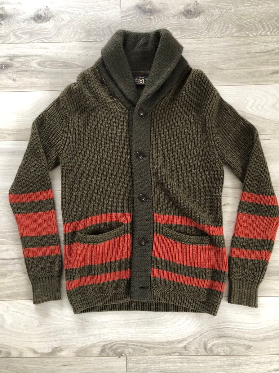 RRL ダブルアールエル ショールカラーカーディガン カーキ×オレンジ ニット RRL ダブルアールエル ショールカラーカーディガン カーキ×オレンジ ニット
