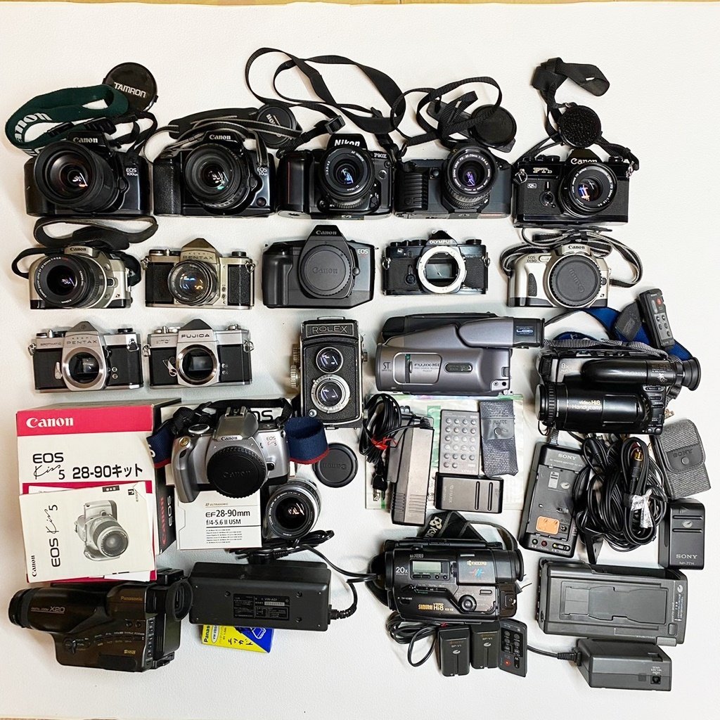 まとめ売り Canon Nikon Pentax Olympus ROLEX など 一眼 二眼 フィルムカメラ ビデオ ストロボ 等 ジャンク品 動作未確認/A3760_画像1