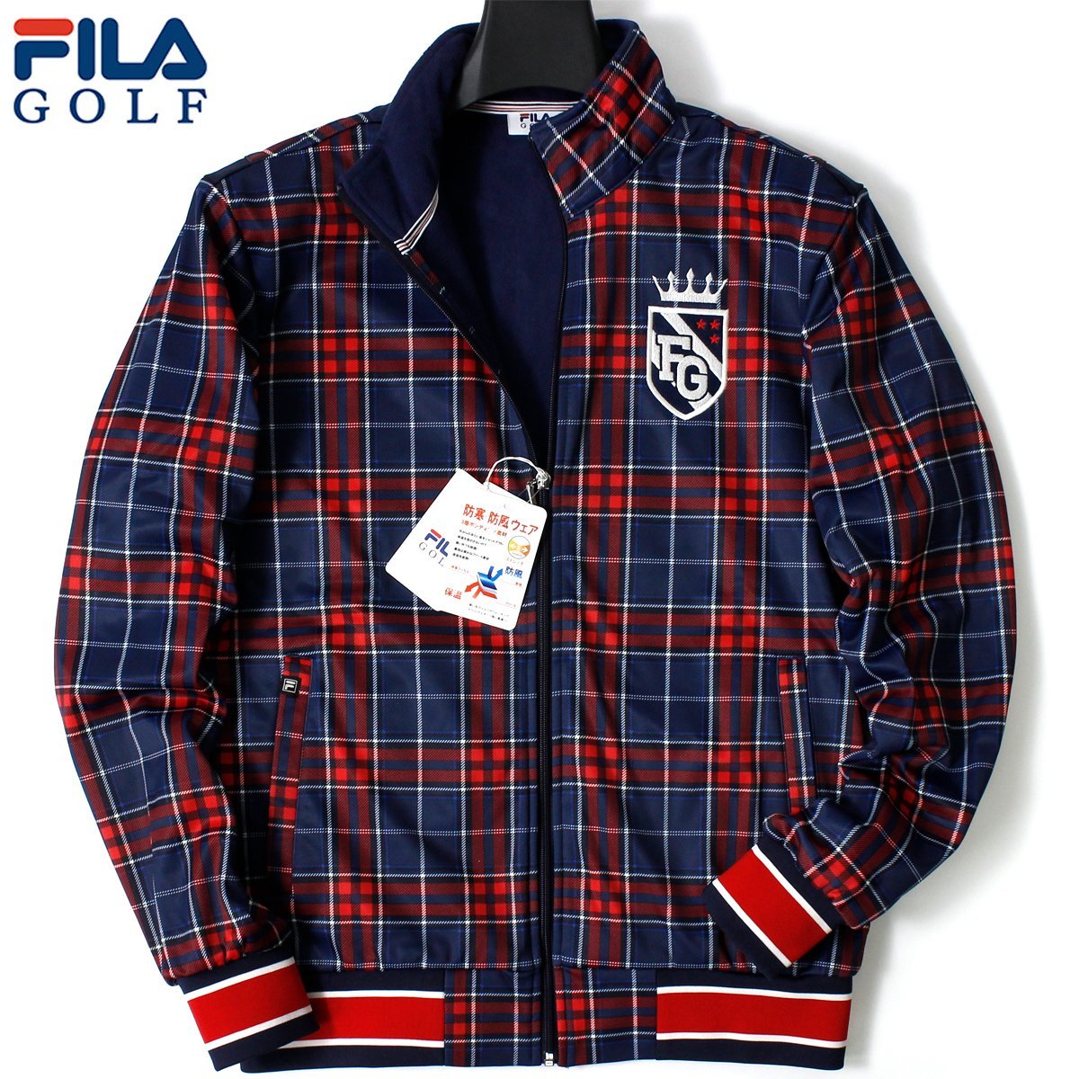 新品 秋冬 FILA GOLF フィラ ゴルフ 裏フリース ジャケット ブルゾン L 赤 3層ボンディング グレンチェック ゴルフウェア メンズ ◆CI1706A_画像1