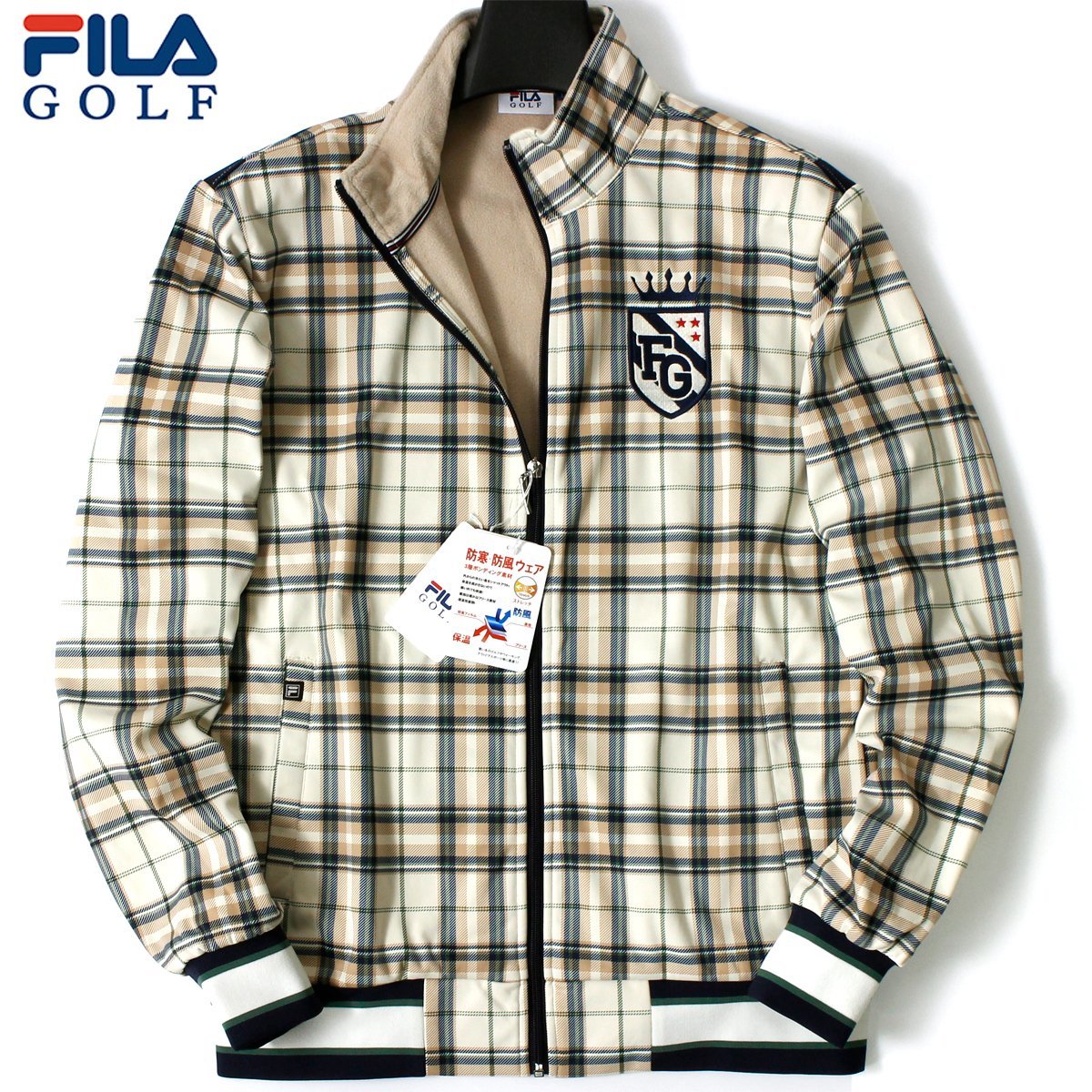 新品 秋冬 FILA GOLF フィラ ゴルフ 3層ボンディング 裏フリース ジャケット L ブルゾン グレンチェック ゴルフウェア メンズ ◆CI1708A_画像1