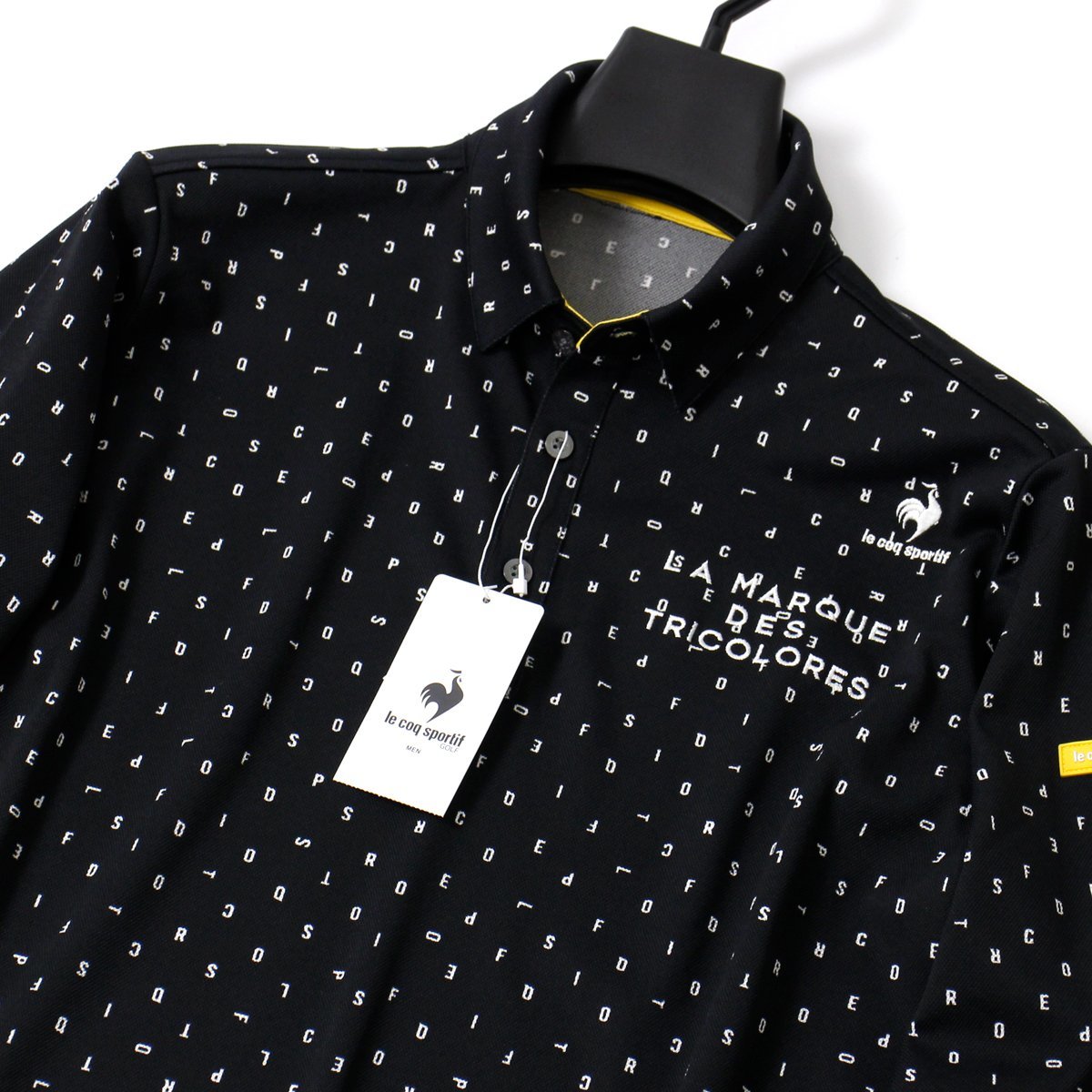 新品 ルコック ゴルフ 吸汗速乾 長袖 ポロシャツ L 黒 le coq sportif GOLF シャツ スポーツ ウェア ロゴ刺繍 総柄 秋冬 ◆CN1795B_画像3