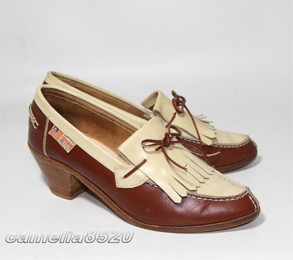 Moneysworth & Best lady's tassel Loafer pumps beige / Brown leather original leather 37.5 approximately 24cm Italy made used beautiful goods 