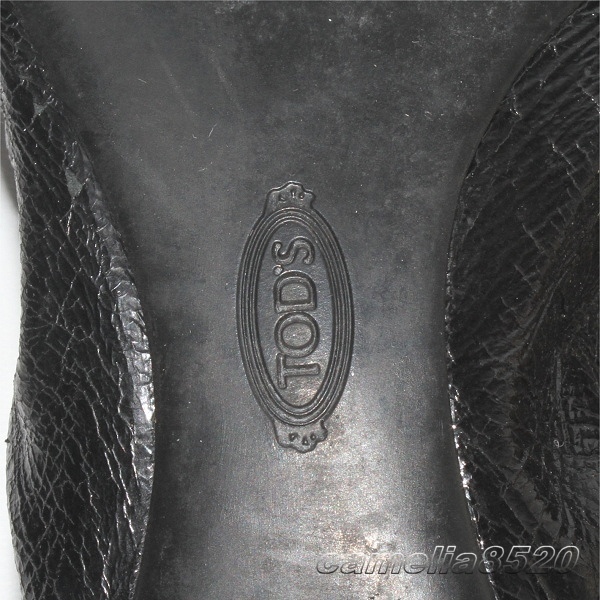 トッズ TOD'S フラットシューズ バレエシューズ 靴 黒 ブラック レザー 本革 37.5 サイズ 約23.5～24cm イタリア製 中古 美品_画像3