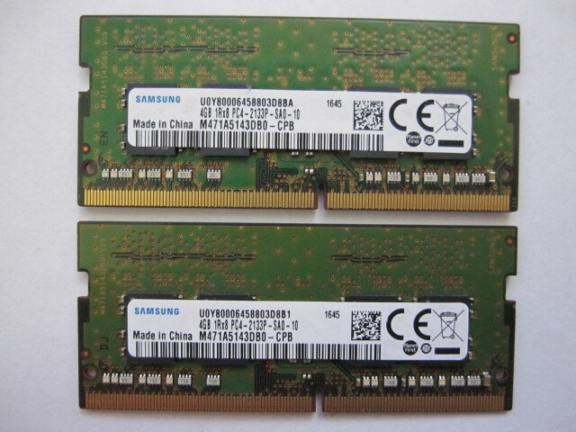 NO.5 SAMSUNG PC4-2133P ノート用メモリ- 4GBが2枚　　計：8GB　　 完動品_画像1