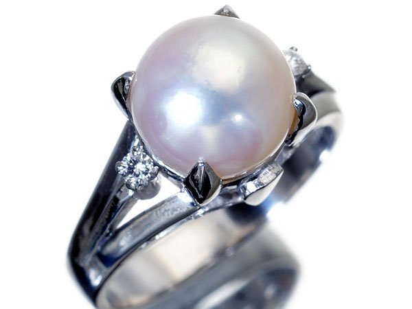 【ジュエリー極】上品な艶と照り！良質アコヤ真珠9.1mm珠＆ダイヤモンド0.05ct 高級Pt900リング k8126ollm【送料無料】