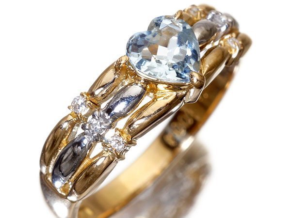 [ jewelry ultimate ] stylish Heart design! natural aquamarine 0.39ct& diamond 0.04ct high class K18YG&Pt900 ring k8153vm[ free shipping ]