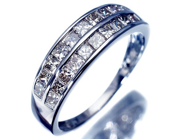 1円～【ジュエリー極】極上の煌めき！プリンセスカット 天然ダイヤモンド1.00ct 高級K18WGリング a885ok【送料無料】_画像2