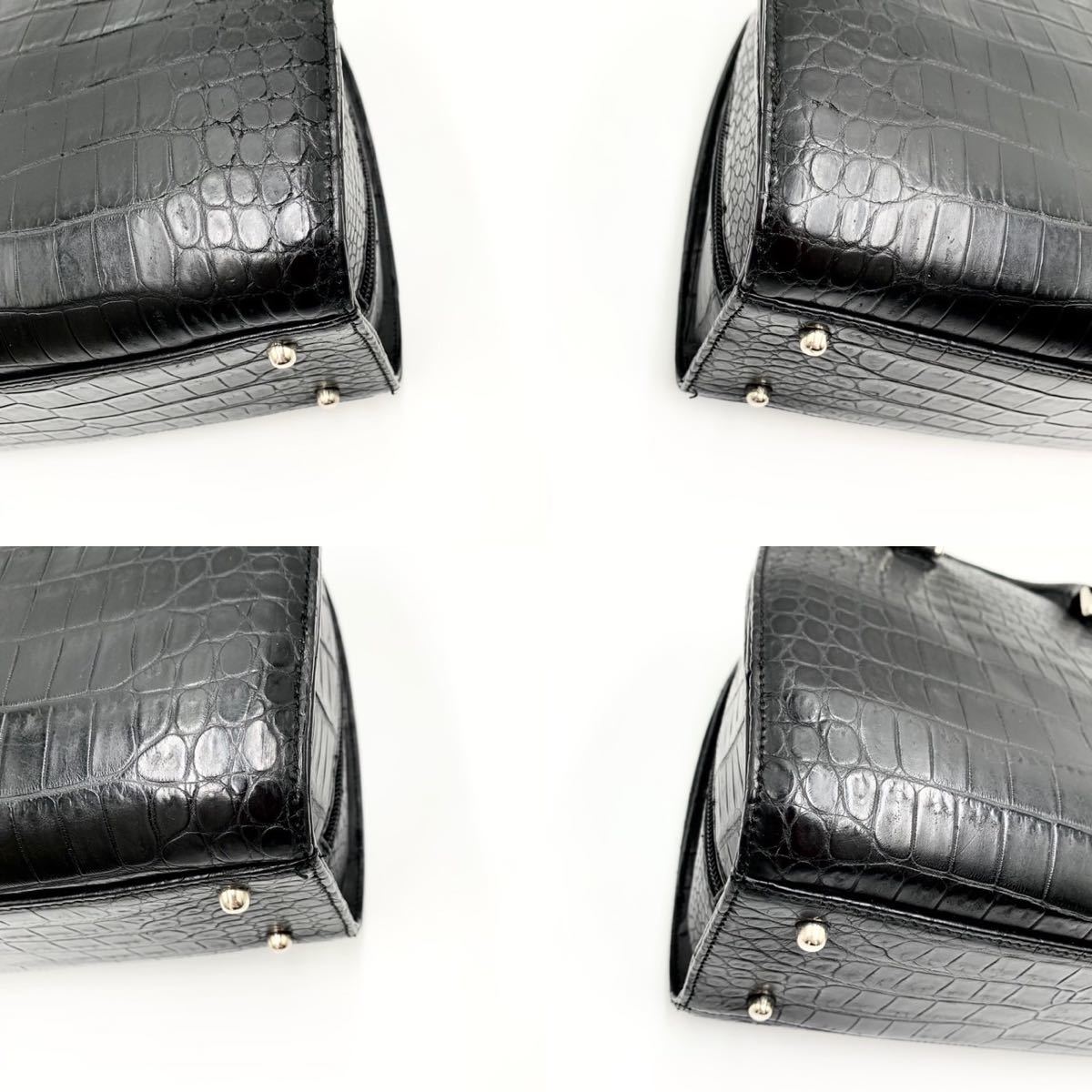 601[ ultra rare * beautiful goods ] high class crocodile JRA recognition tote bag handbag mat black ko Polo suspension center taking black black shoulder .. high capacity 
