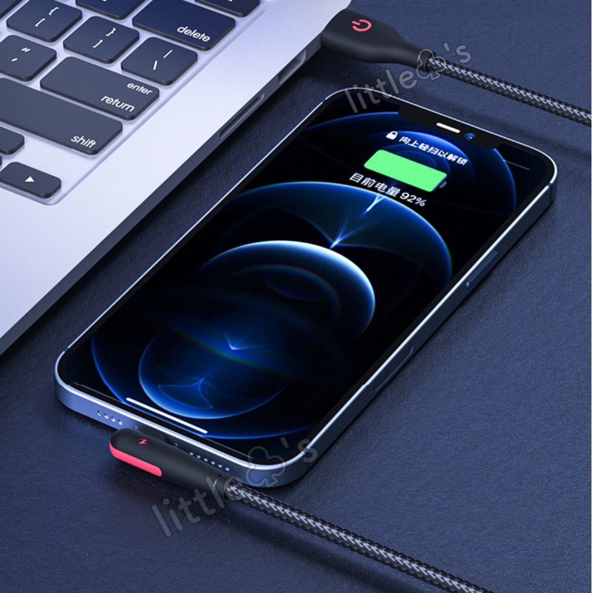 ★iPhone ライトニング ケーブル カラフル iPhone充電器ケーブル 急速充電 L型 2.4A 1.5m 3本 3色セット_画像2