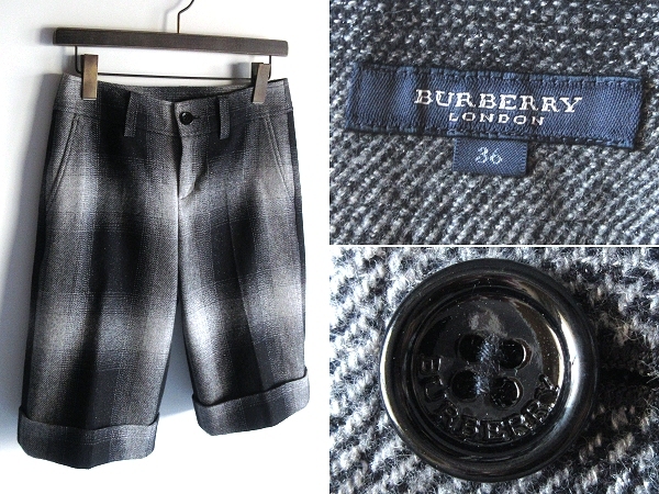 美品 BURBERRY LONDON バーバリーロンドン ラメ糸入 ウール オンブレチェック ショートパンツ ハーフパンツ 36 ブラック グレー 黒 日本製_画像1