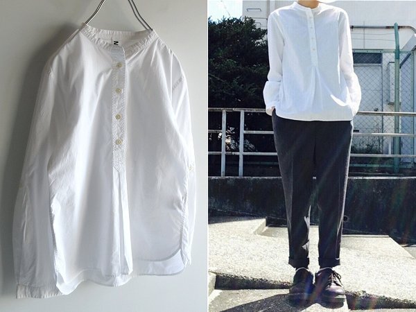 ネコポス対応 MHL. マーガレットハウエル GARMENT DYE BASIC POPLIN コットンポプリン ロールアップ袖 バンドカラー シャツ 2 ホワイト 白_画像1