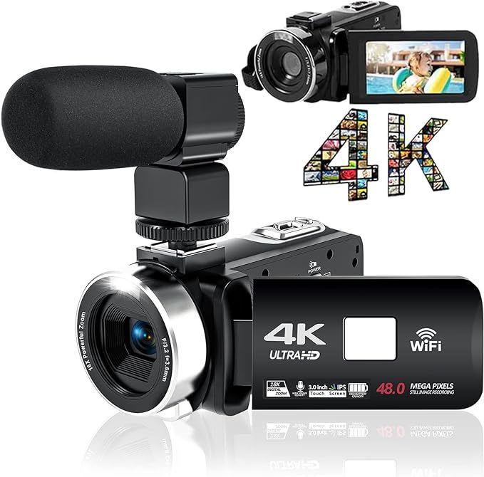 ビデオカメラ 4K YouTubeカメラ WIFI機能外付けマイクHDMI出力 3インチタッチモニター（ベシックセット）予備バッテリー 4800万画素
