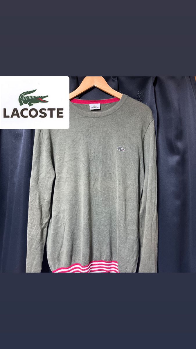 lacoste ラコステ　スウェット　トレーナー　カーキ　古着　ツーライン カットソー スウェット　ロンT