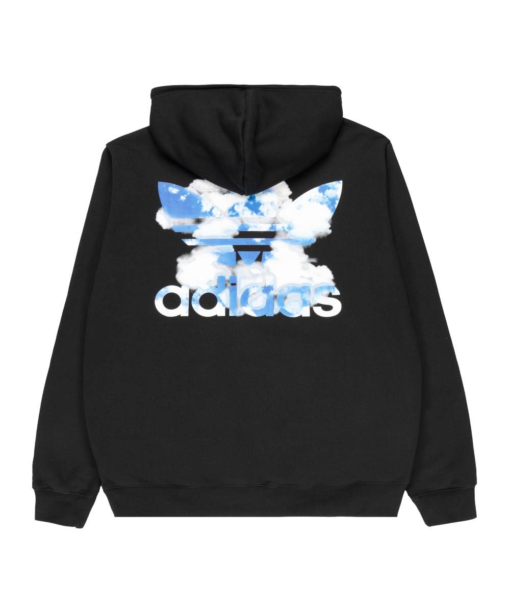 新品 adidas originals アディダスオリジナルス スウェット パーカー XL 黒 プルオーバー GRAPHICS CLOUDY TREFOIL HOODIE