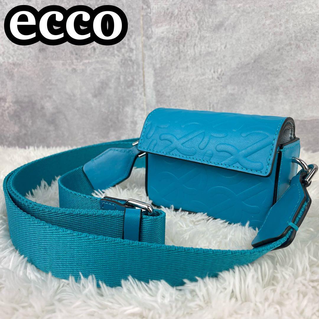 極美品　ECCO ショルダーバッグ　ピンチバッグミニウェーブ　PVC ブルー系　エコー