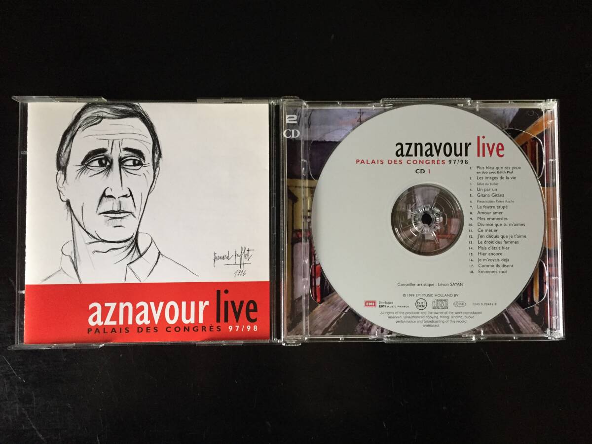 希少！Charles Aznavour / aznavour live / Palais des Congres 97/98 / 2CD / Bernard Buffet ジャケ / EMI France盤 2枚組CD！ _画像7