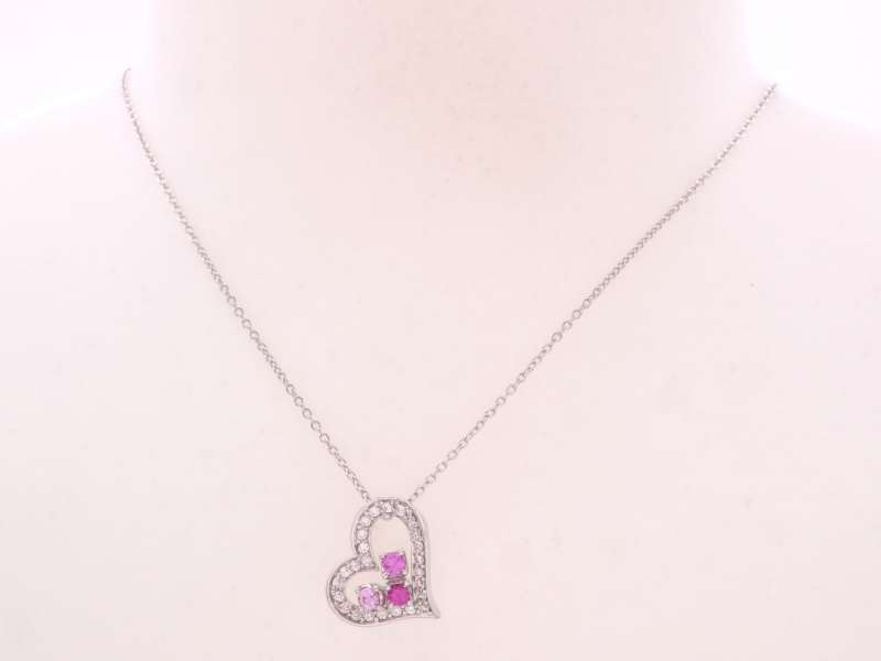 ポンテヴェキオ 美品 ピンクサファイヤ0.21ct ダイヤ0.22ct オープンハート ペンダント ネックレス K18WG ホワイトゴールド_画像6