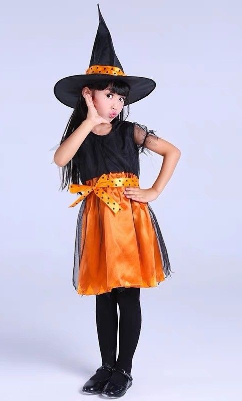◆111番◆即購入可  ハロウィン コスプレ 子供 女の子 XLかわいい 魔女 オレンジ  可愛 魔女っ子 ハロウィンコスプレ