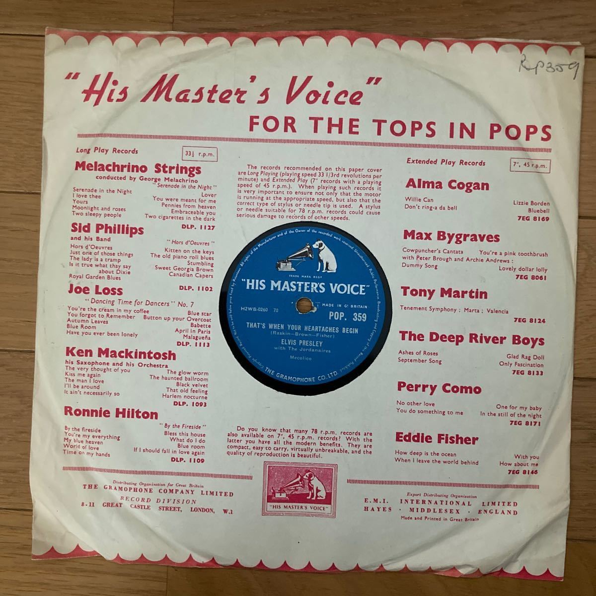 Elvis Presley All Shook Up / That\'s When Your Heartaches Begin His Master\'s Voice L screw Press Lee SP record gramophone 