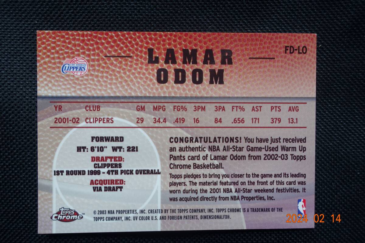 Lamar Odom 2002-03 Topps Chrome Final Destination Relics 　　※4色パッチ部分です_画像2