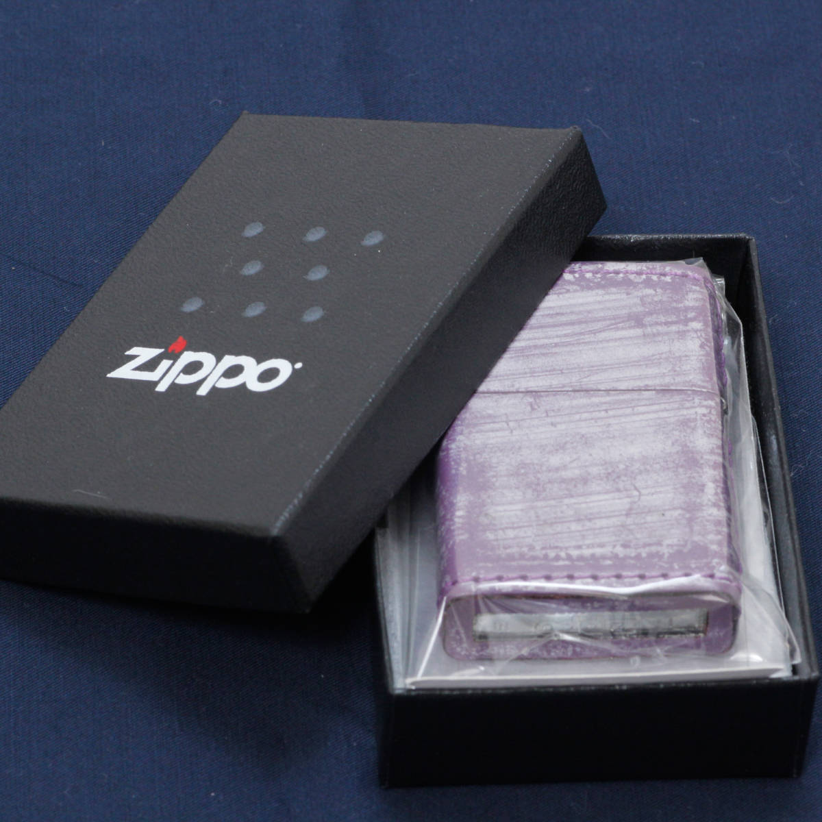 ☆新品・未使用☆　Zippo　ジッポー　本牛革巻　ブライドルレザー　紫　ライター