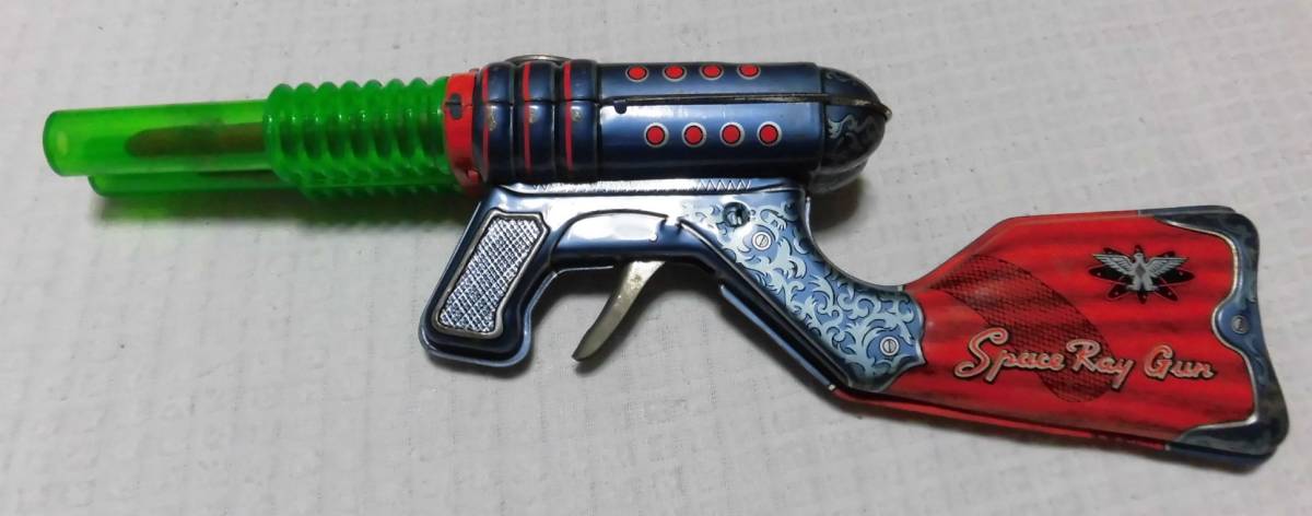 * retro *GUN* rare article [ tin plate toy gun SPACE RAY GUN total length 38×8×13cm ] Showa era Vintage that time thing present condition delivery 