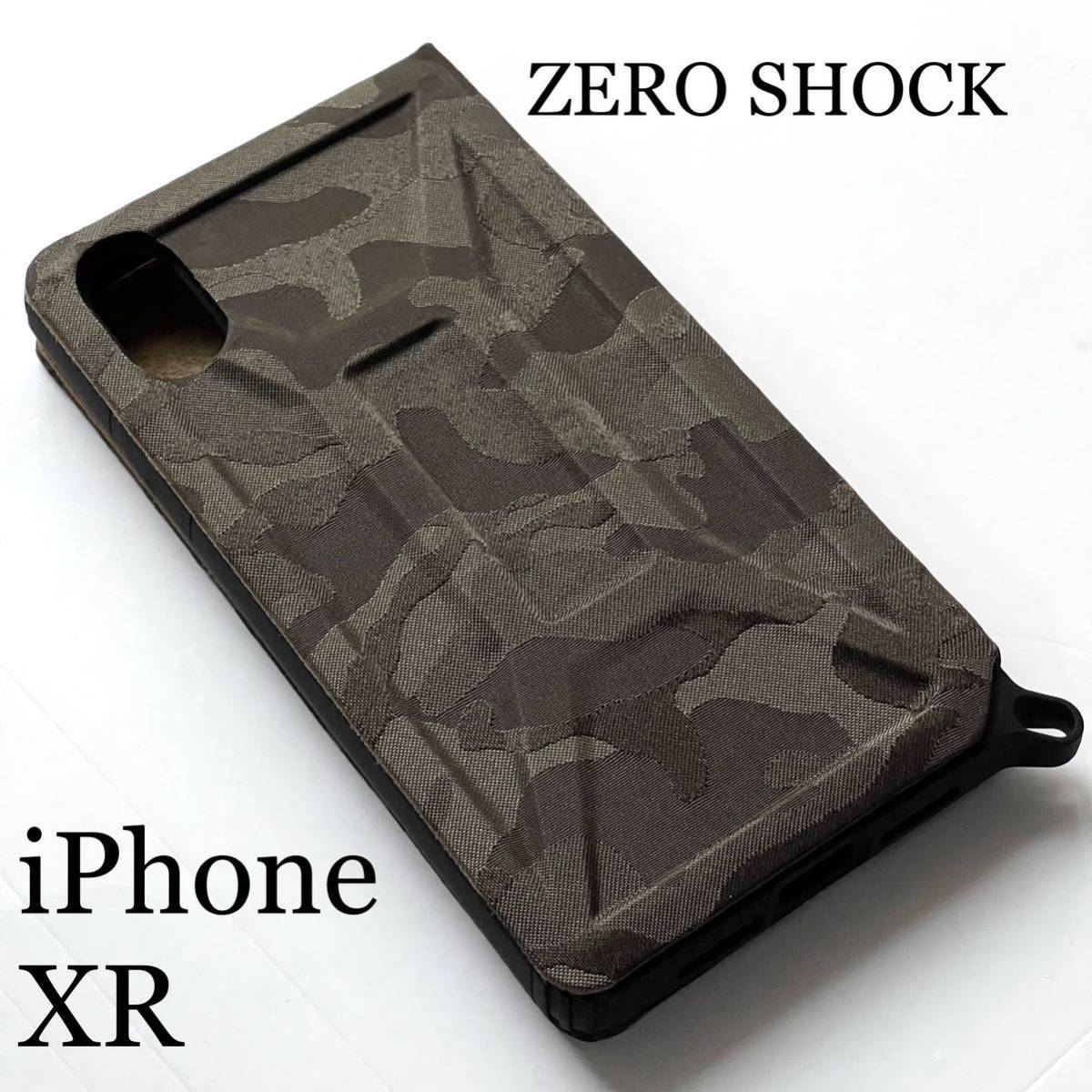 iPhone XR用ケース★ZEROSHOCK★四角エアクッション★マグネットフラップ★ELECOM★カモフラ(カーキ)の画像1