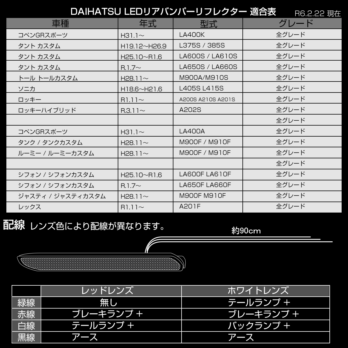 LED リア バンパー リフレクター 白レンズ タント タントカスタム LA650S LA660S LA600S LA610S L375S L385S F-10_画像4