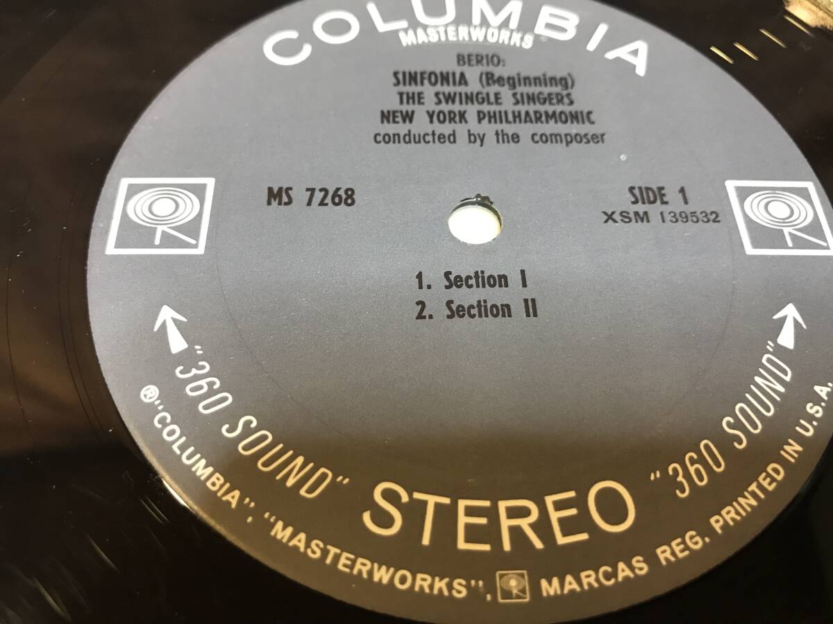 【LP】 Luciano Berio ルチアーノ・ベリオ Sinfonia シンフォニア The Swingle Singers New York Philharmonic Columbia 1969年 US盤 _画像5