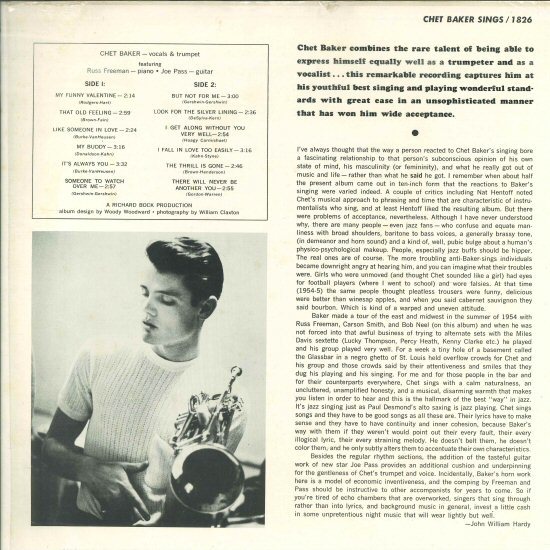 ★LP「チェット・ベイカー CHET BAKER SINGS + JOE PASS」1964年 WORLD PACIFIC JAZZ 青・銀文字 の画像2