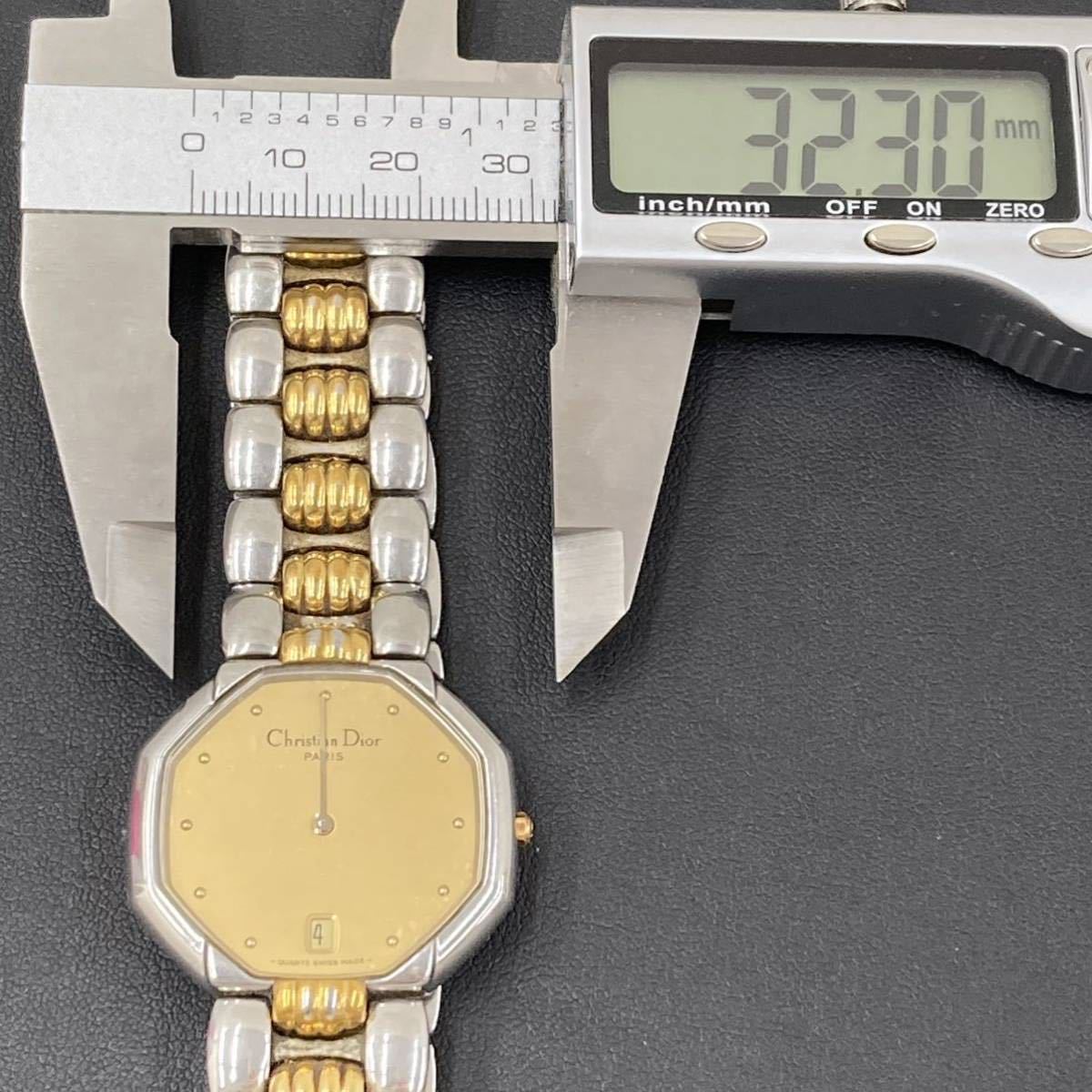 221 クリスチャンディオール 1PRT D45-204-1 QZ デイト ゴールド文字盤 メンズ腕時計 稼働品_画像5