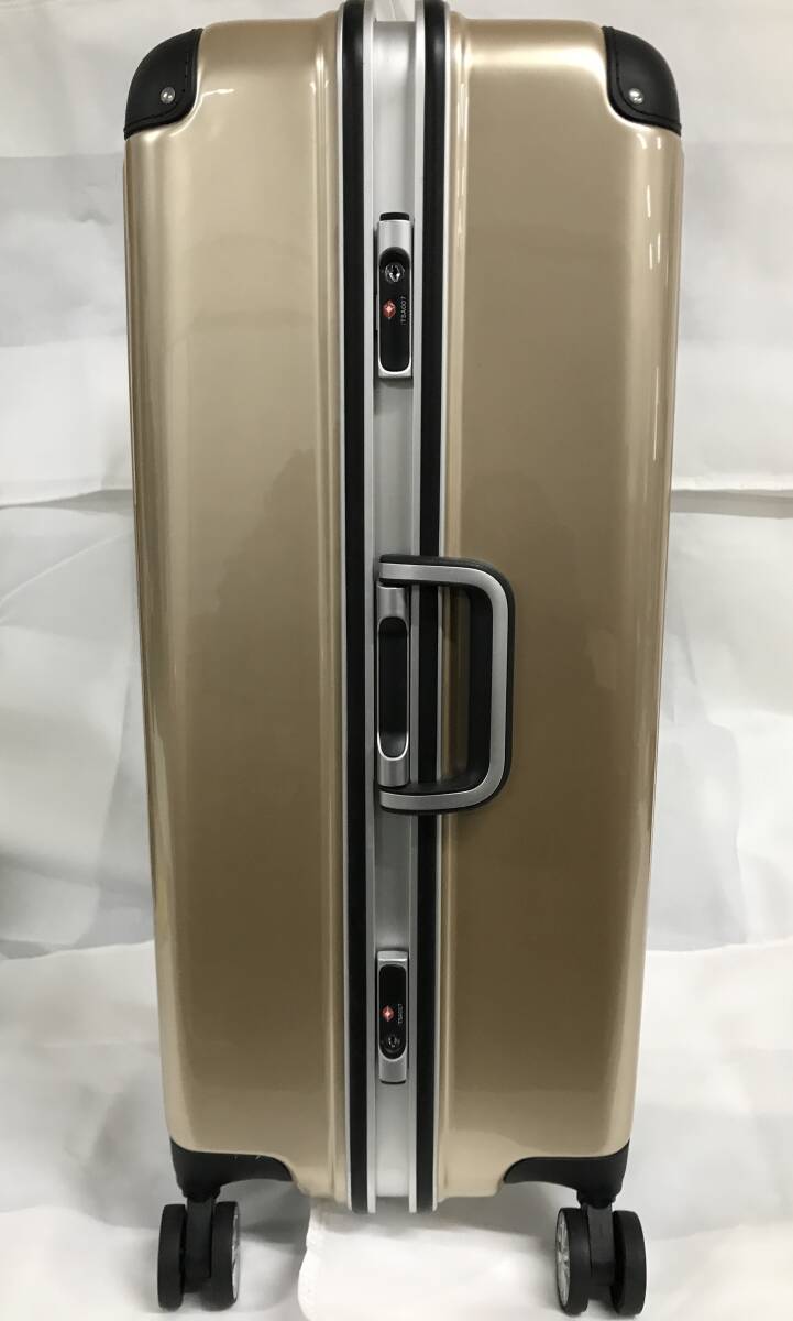 1円スタート　新品未使用（B752）　スーツケース　キャリケース　大型　アルミフレームタイプ　シャンパンゴールド　金色　総柄　TSAロック_画像3